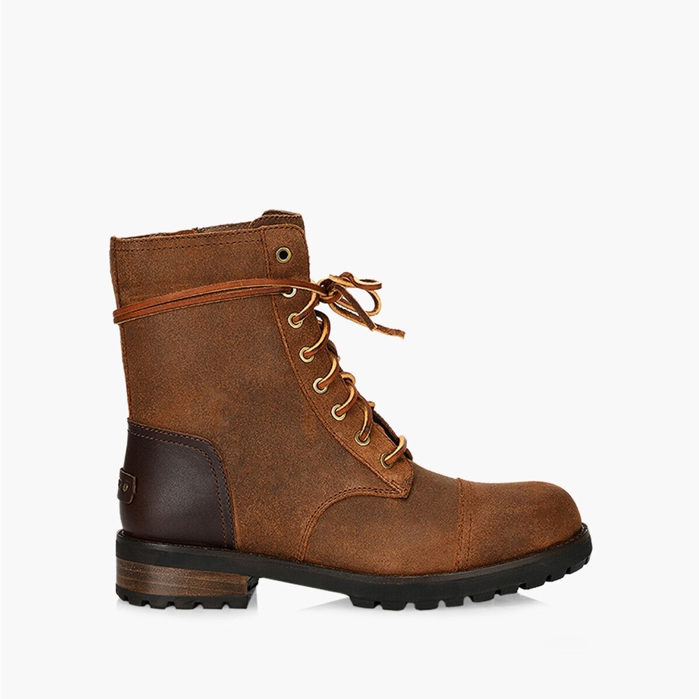 UGG Kilmer Women’s combat boots SZ 7 Brown Suede & Leather Shearling Liner VGUC